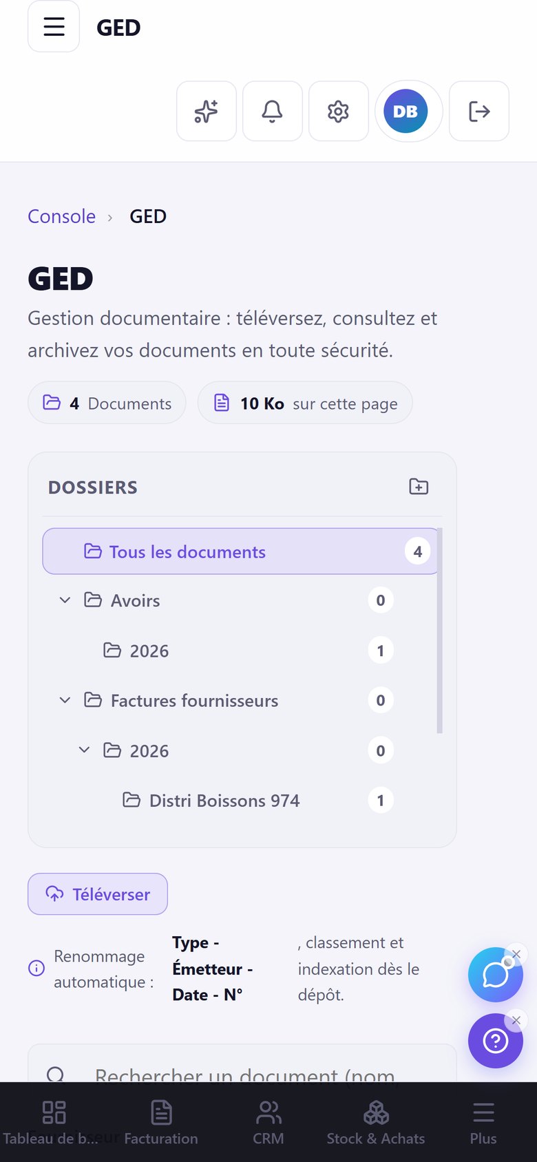 Écran réel ZenteQ : arborescence des dossiers GED, mode clair