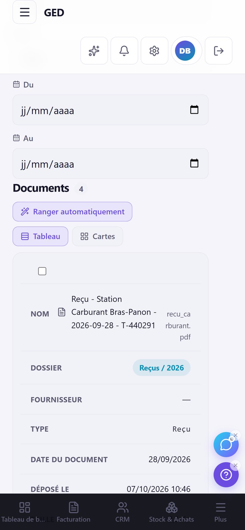 Écran réel ZenteQ : document renommé et typé, mode clair